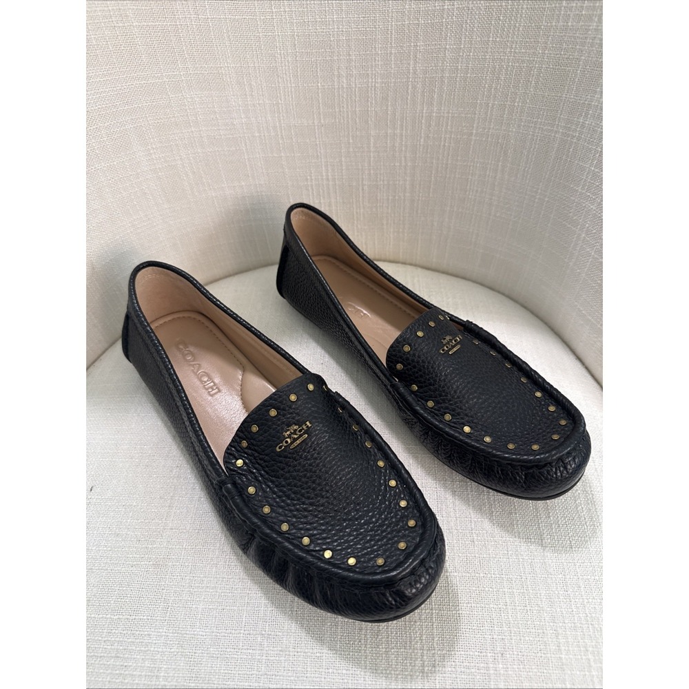 Coach Mckenna Driver‎ Loafer Flat Slip On Women Size 7.5B Black Leather Studded